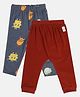 MINI KLUB Cotton Knit Pack Of 2 Solid & Little Monsters Printed Pajamas - Dark Grey & Maroon