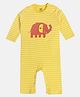 MINI KLUB Cotton Knit Full Sleeves Striped & Elephant Printed Romper - Mustard