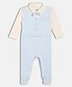 MINI KLUB Cotton Knit Full Sleeves Colour Blocked & Bow Applique Detailed Sleepsuit - Blue