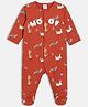 MINI KLUB Cotton Knit Full Sleeves Cute Dogs Printed Sleepsuit - Rust Orange