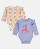 MINI KLUB Cotton Knit Pack Of 2 Full Sleeves Checked & Giraffe Printed Onesies - White & Lavender