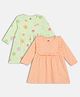 MINI KLUB Cotton Pack Of 2 Full Sleeves Space Theme & Polka Dots Printed Dress - Green & Peach