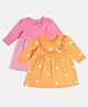 MINI KLUB Cotton Knit Pack Of 2 Full Sleeves Solid & Clouds Printed Dress - Pink & Orange