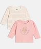 MINI KLUB Cotton Knit Pack Of 2 Full Sleeves Striped & Floral Printed Tops - Pink & White