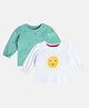 MINI KLUB Cotton Knit Pack Of 2 Full Puffed Sleeves Animal & Sun Printed Tops - Teal Blue & White