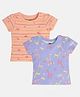 MINI KLUB Cotton Knit Pack Of 2 Half Sleeves Striped Animal Heart Printed Tops - Peach & Purple