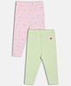 MINI KLUB Cotton Knit Pack Of 2 Solid & Space Theme Printed Leggings - Pink & Green