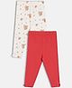 MINI KLUB Cotton Knit Pack Of 2 Solid & Cute Squirrels Printed Leggings - White & Red
