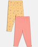 MINI KLUB Cotton Knit Pack Of 2 Polka Dots & Baby Mouse Printed Leggings - Orange & Pink