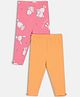 MINI KLUB Cotton Knit Pack Of 2 Solid & Cute Baby Bunny Printed Leggings - Orange & Pink