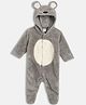 MINI KLUB Cotton Knit Full Sleeves Animal Ears Applique Detailed Sleepsuit - Grey & White