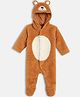 MINI KLUB Cotton Knit Full Sleeves Bear Face Applique Detailed Sleepsuit - Brown