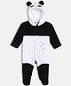 MINI KLUB Knit Full Sleeves Panda Designed Hooded Sleepsuit - Black & White