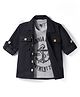 Rikidoos Full Sleeves Ribbed Shirt With Typography Printed Tee Set - Black & Grey