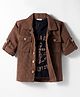 Rikidoos Full Sleeves Solid Ribbed Shirt With Tee - Brown & Black