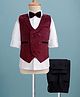 Rikidoos Full Sleeves Solid 3 Piece Party Suit Set With Bow - White & Black