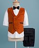 Rikidoos Full Sleeves Solid 3 Piece Party Suit Set With Bow - White & Black