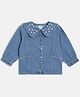 MINI KLUB Cotton Woven Full Sleeves Floral Embroidered Peter Pan Collar Jacket - Blue