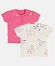 MINI KLUB Cotton Knit Pack Of 2 Half Puffed Sleeves Hearts & Ballons Printed Jhablas - White & Pink