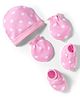 Babyhug 100% Cotton Knit Cap Mittens & Booties With Polka Dot Print Pink - Diameter 11 cm