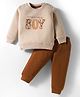 Mini Taurus Fleece Knit Full Sleeves Winter Wear T-Shirt & Joggers Set with Boy Text Print - Beige