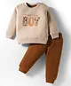 Mini Taurus Fleece Knit Full Sleeves Winter Wear T-Shirt & Joggers Set with Boy Text Print - Beige