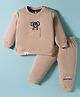 Mini Taurus Cotton Knit Full Sleeves Winter Wear Night Suit With Bear Embroidery - Blue