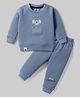 Mini Taurus Cotton Knit Full Sleeves Winter Wear Night Suit With Bear Embroidery - Blue