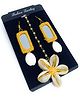 SKD Navratri Theme Mirror Work Detailed Cowrie Shell Embellished Maang Teeka & Earring Set - Yellow