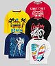 KUCHIPOO Cotton Blend Knit Pack Of 5 Full Sleeves Typography Space & Beach Theme Printed Tees - Yellow Red Blue Black & White