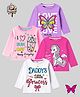 KUCHIPOO Cotton Knit Pack Of 4 Full Sleeves Unicorn Butterfly & Typography   Printed Tees - Pink White Lilac & Dark Pink