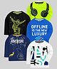 KUCHIPOO Cotton Knit Pack Of 5 Full Sleeves Headphones Stars & Typography Printed Tees - Black White Blue Green & Navy Blue