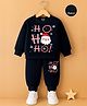 KUCHIPOO Fleece Knit Christmas Theme Full Sleeves Santa Claus & Typography Printed Sweatshirt & Jogger Set - Navy Blue