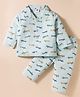Zero Sinker Knit Full Sleeves Co-ords Night Suit  Aeroplane Print - Light Blue