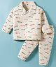 Zero Sinker Knit Full Sleeves Co-ords Night Suit  Aeroplane Print - Light Blue