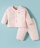Zero Sinker Knit Full Sleeves Night Suit With Text Print - Peach