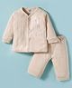 Zero Sinker Knit Full Sleeves Night Suit With Text Print - Beige