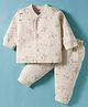 Zero Interlock Knit Full Sleeves Co-ords Night Suit With Animal Print - Beige