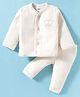 Zero Sinker Knit Full Sleeves Night Suit With Teddy Bear Print - Beige