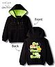 Arias Cotton Knit Full Sleeves Hooded Sweatjacket with Pockets & Next Gen Text Print - Black & Neon Green