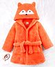 Babyhug Velour Knit Full Sleeves Hooded Bathrobe with Fox Applique & Embroidery - Orange