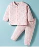 Zero Sinker Knit Full Sleeves Co-ords Night Suit With Animal Print - Pink