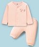 Zero Sinker Knit Full Sleeves Co-ords Night Suit With Animal Print - Peach