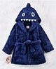Babyhug Velour Knit Full Sleeves Hooded Bathrobe with Shark Applique & Embroidery - Navy Blue