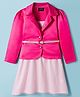 Hola Bonita Woven Mesh Glitter Solid Party Dress & Three Fourth Sleeves Satin Jacket With Belt - Fuchsia
