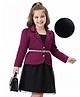 Hola Bonita Woven Three Fourth Sleeves Party Wear Satin Jacket with Mesh Glitter Dress & Belt - Wine & Black