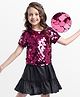 Hola Bonita Knit Half Sleeves Sequinned Party Top & Shimmer Mesh Skirt Set - Wine & Black