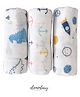 Elementary Organic Cotton Muslin Swaddle Wraps SpaceX and Dino Dreams Set of 3 - Blue, Yellow, Pink