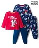 Babyhug Disney Single Jersey Knit Full Sleeves Night Suit With Minnie Mouse Graphics Pack Of 2 - Red & Navy Blue