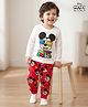 Babyhug Disney Single Jersey Knit Full Sleeves Night Suit With Mickey Mouse Print - White & Red